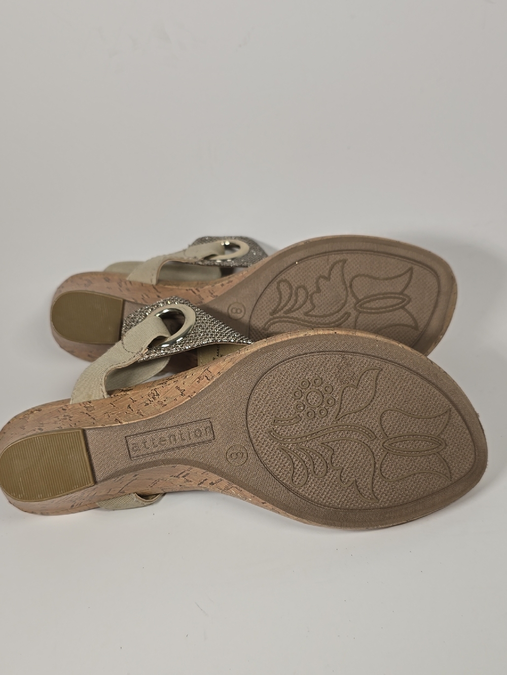 Womens Gold Glitter Cork Wedge Sandals Size 8M - Picture 5 of 8